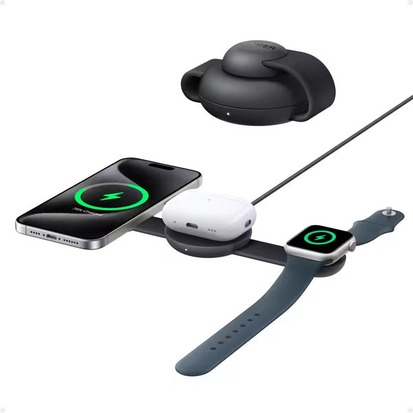 Trạm sạc Anker MaGo UFO 3in1 gập gọn - Chuẩn Qi2, 15W Cho iPhone, AirPods, Apple Watch