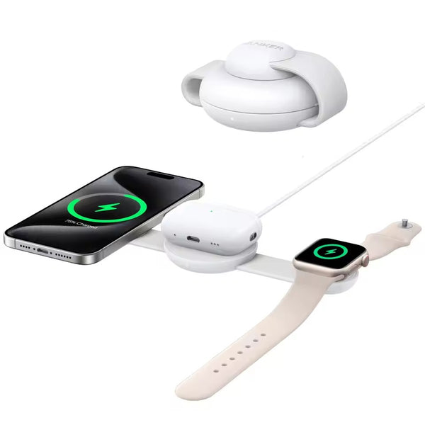 Trạm sạc Anker MaGo UFO 3in1 gập gọn - Chuẩn Qi2, 15W Cho iPhone, AirPods, Apple Watch