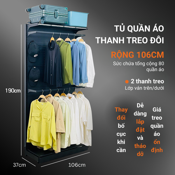 Combo Kệ Tủ Quần Áo CloakBoard 9SPACE 106x190cm và Phụ Kiện Đi Kèm