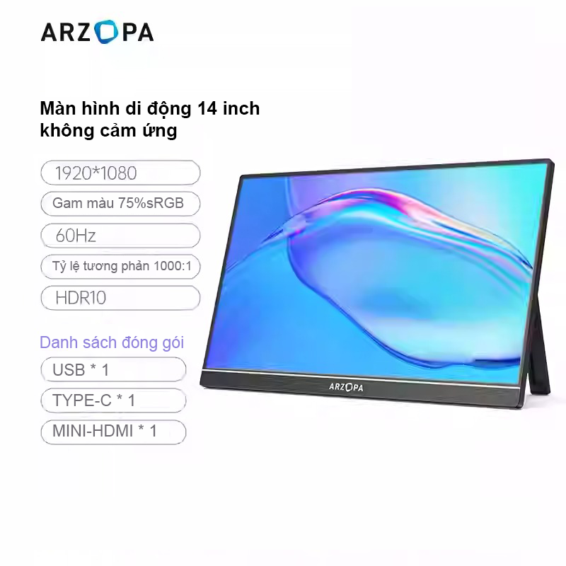 Màn hình di động Arzopa 15.6 inch 4K IPS - Tần số quét 144Hz, Kết nối Type-C, Loa kép tích hợp, Siêu mỏng 3.2mm