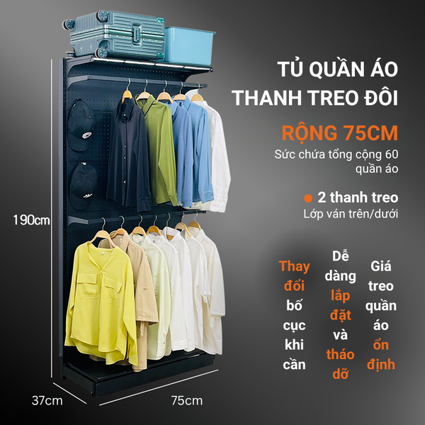 Combo Kệ Tủ Quần Áo CloakBoard 9SPACE 75x190cm và Phụ Kiện Đi Kèm