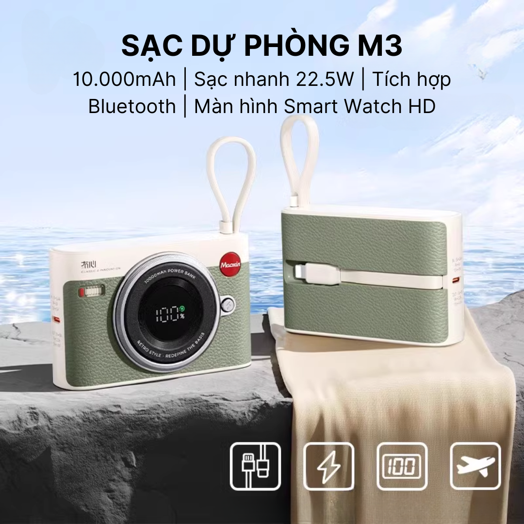 Sạc dự phòng Power Smart AI 1.53" HD 10.000mAh – Tích hợp màn hình, loa bluetooth, chatGPT