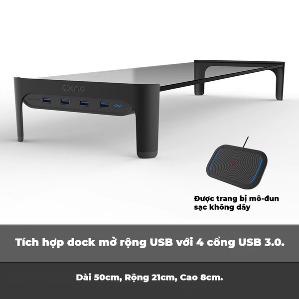 Giá Đỡ Màn Hình Máy Tính CXNO - Tích Hợp Sạc Không Dây 15W và 4 Cổng USB