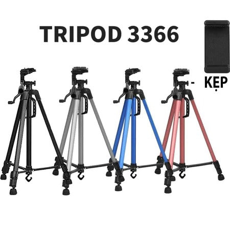 Tripod 3 Chân 3366 Kim loại, Dài 1m50 Cao Cấp - Dùng Cho Điện Thoại Và Máy Ảnh