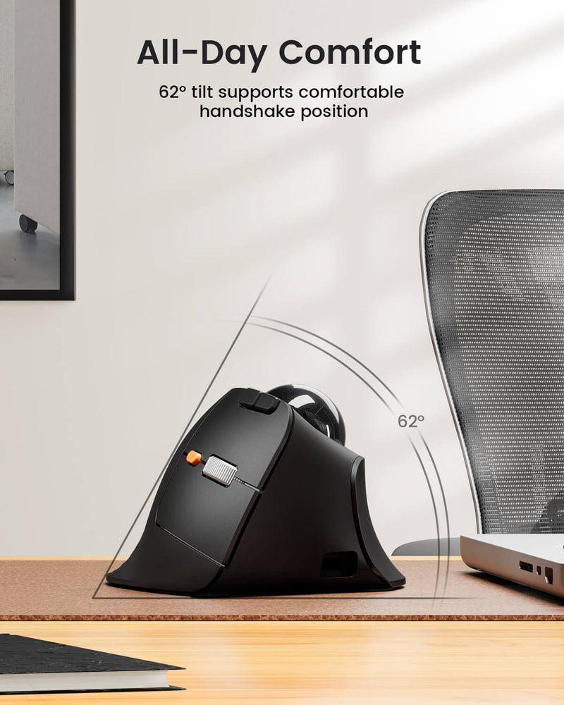 Chuột Trackball Không Dây ProtoArc EM05 NL Ergonomic Vertical - Kết Nối 3 Thiết Bị, Thiết Kế Công Thái Học