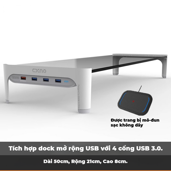 Giá Đỡ Màn Hình Máy Tính CXNO - Tích Hợp Sạc Không Dây 15W và 4 Cổng USB