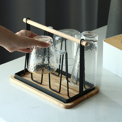 Khay giá đựng cốc quai gỗ