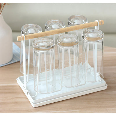 Khay giá đựng cốc quai gỗ