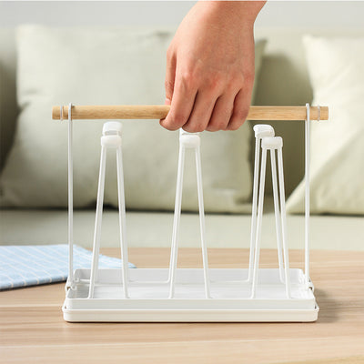 Khay giá đựng cốc quai gỗ